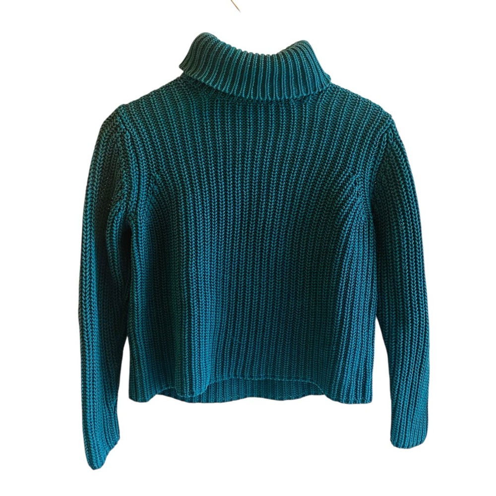 NORTHERN ISLES Green Chunky Knit Turtleneck Sweater